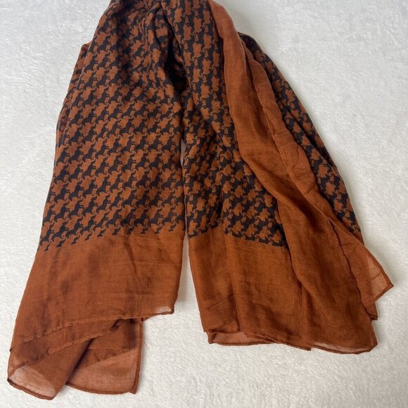 Horse Houndstooth Large Wool Scarf Sheer Layering Lagenlook Fall Brown HorseGirl - Picture 7 of 9